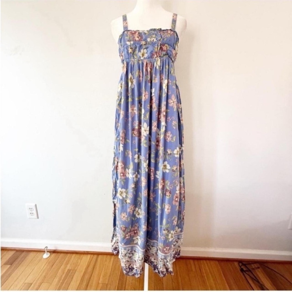 Millibon Maxi Dress Women Small Blue Floral Boho Summer Beach Resort Festival